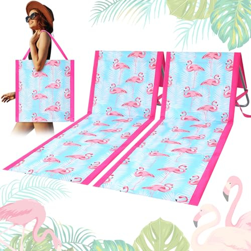 Lineshading Tragbarer Strandstuhl für Erwachsene, faltbare Sonnenmatte, leichte Sonnenliege, ideale Strandliege, verstellbare Position, Rasensessel, Sonnenbaden im Freien (Flamingo), 2 Stück