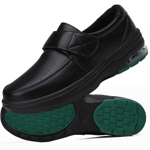 AEHO Zapatillas Hombre pie Diabetico Zapatos Ancho Especial Mujer Cuero PU con colchón de Aire y Sandalias sin Cordones Zapatillas ortopédicas,Negro,40/250mm