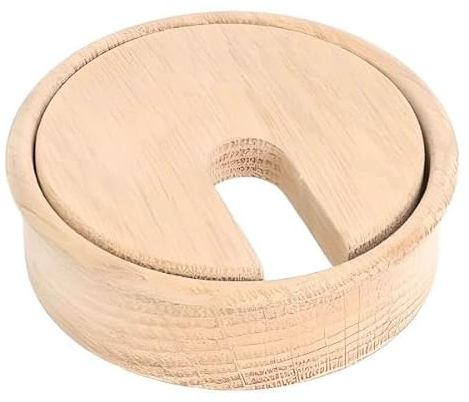 Gedotec Canal para Cables Roble no tratado | Liso | Canal para Cables Redondo de 1 Pieza | Taladro para Toma de Cables Ø 80 mm | Canal para Cables para encolar en encimera