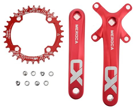 PETCHOR Square Taper Crankset MTB, Mountain Bike Single Speed Crankset, Bicycle Crank Arm Set 170mm 104BCD, 34T Chainring & Bolts, Red