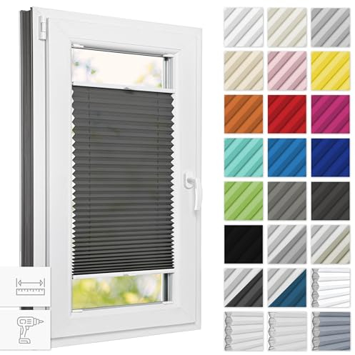 Estika Plissee mit Bohren 95 cm x 120 cm - Anthrazit - Rollos für Fenster, Jalousien Fenster für innen, Raffrollo, Fenster plissee