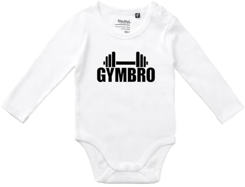 Huuraa Baby Body Gymbro Hantel 62 White Bio Baumwolle Fairtrade Langarmbody Geschenkidee