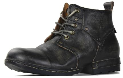 OSSTONE Scratch Black Metal Toe Design för extra stöttålighet, motorcykelstövlar för män, fotled, promenad, mode, snörning, läder, Chukka, stövlar OS-6015-3-A-R, Retro svart, 40.5 EU