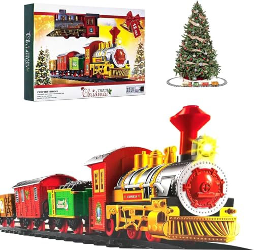Trenino Elettrico per Bambini,Trenino Natalizio ，Luci e Suoni, Giocattolo con Binari Ferroviario, Set Pista Treno Elettrico, Regalo Natale Compleanno Educativo per Bambini