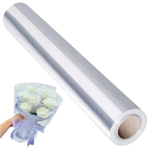 Klare Cellophan Rolle，80 cm x 30 m Transparent geschenkpapier Klares verpackungspapier Cellophan geschenkfolie，für Blumen, Süßigkeiten, Geschenkkörbe