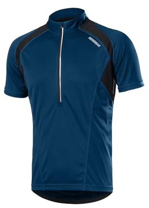 BERGRISAR Herren Radtrikot Fahrradtrikot Kurzarm, Halbem Reißverschluss Rennrad Mountainbike Trikots T Shirt 3+1 Taschen BG060, Dunkelblau, XX-Large