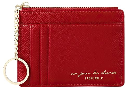 Lafefe Portafoglio Piccolo Donna, Portacarte Sottile in Pelle PU, Portamonete con Cerniera, Porta Carta di Credito per Ragazza e Signore, Mini Portafoglio, Rosso