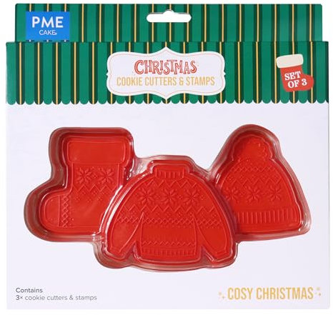 PME Navidad Cortadores y Sellos de Galletas - Navidad Acogedora (Set de 3)