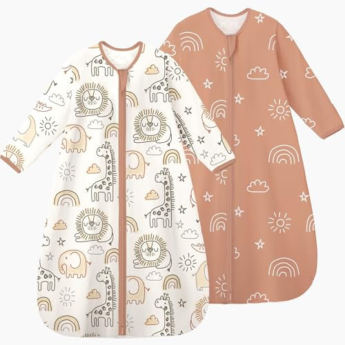 Yoofoss 2er Pack Baby Schlafsack Sommer 100% Baumwolle 0.5 Tog Sommerschlafsack mit Ärmel Tragbare Decke Babyschlafsack Weich Schlafstrampler 78 cm für Neugeborene Kleinkinder 6-12 Monate