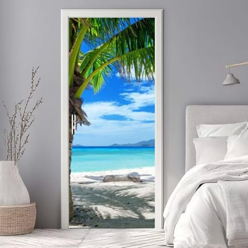 Türbekleben Strand Meerblick Türtapete, Selbstklebend TürPoster Strand Meerblick Türbilder, 3D Fototapete Türfolie Poster Tapete Türaufkleber XXL Tür Tapeten 90 x 200 cm q244