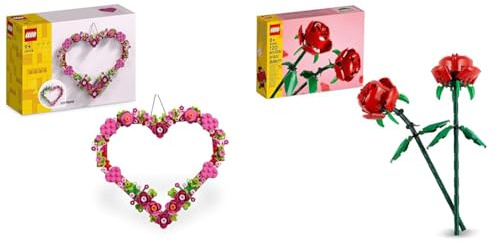 LEGO Set Ornement de Cœur Botanicals Roses Décoration de Chambre ou Accessoire Mural Bouquet Floral Décor Maison 40638 + 40460