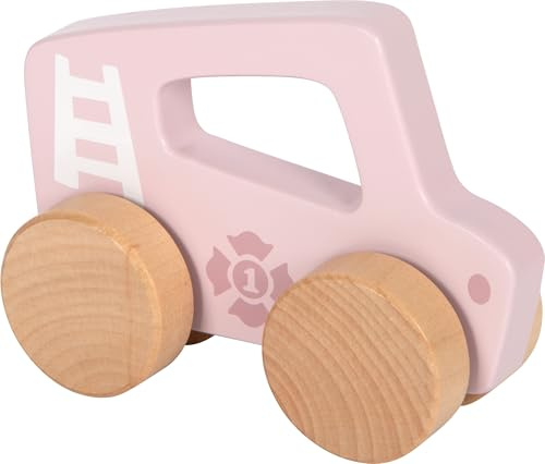 small Foot Schiebeauto rosa aus Holz, 2-in-1 Greifling und Spielfahrzeug, Motorikspielzeug für Babys ab 6 Monaten, 12709