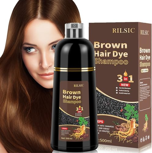Hair Dye Shampoo 3 in 1, 500ML Colorante Nero per Donna Uomo,Colorante Capelli Istantaneo, Hair Color Shampoo - Naturale-per Capelli per Donna Uomo (Brown)