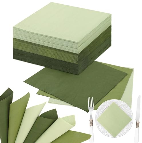 120 Stück Servietten Grün,33 * 33cm Servietten Salbeigrün,Eukalyptus Grün,Papierservietten,Cocktailservietten,Salbeigrüne Papierservietten für Hochzeit, Abendessen, Geburtstag, Brautjubiläum