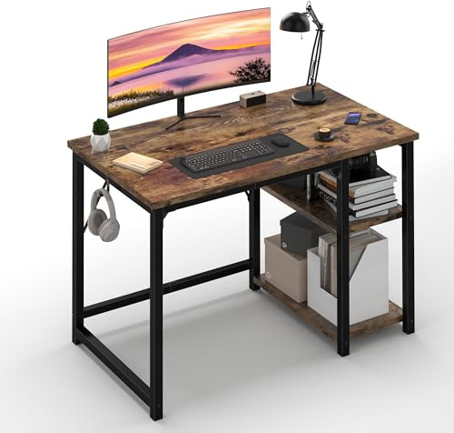 JUMMICO Scrivania 100 x 50 cm, Scrivania per Computer Scrittoio con 2 Ripiani a Sinistra o Destra, Separatore Regolabile, Tavolo da Lavoro Piano di Lavoro, Adatta per l'ufficio o il Soggiorno