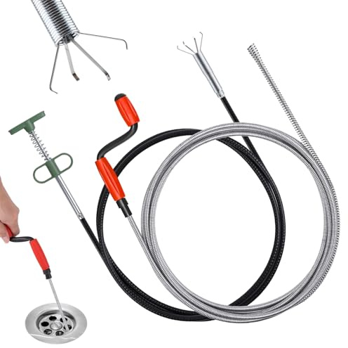 Desatascador Tuberias Profesional 6mmx5m Desentupidor Canos Destapa Cañerias Desatascador Fregadero Apto para Inodoros Bañeras y Lavabos DesagüEs de Inodoros Obstruidos Flexible Pinza Telescópica