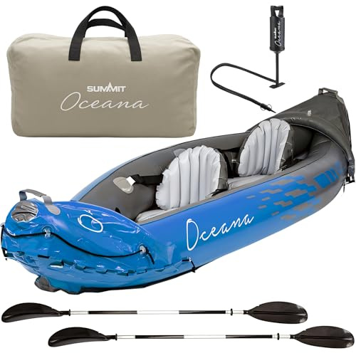 2 Person Inflatable Kayak – Includes Paddles, Pump & Carry Bag – Blow Up 2 Man Double Seater Kayak for Adults - Ideal for Beginners, Sea, Lakes & Rivers – 180kg Capacity – L312cm x W91cm (Blue)