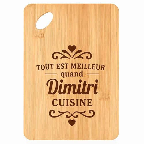 Planche à Découper Meilleur Quand Dimitri Cuisine - Plateau Apéro en Bambou Cadeau Gravé pour Homme Cuisine Barbecue