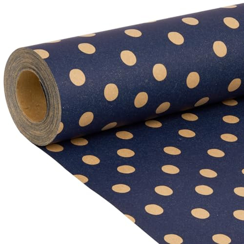 Papel de regalo kraft de Navidad: papel de regalo azul con lunares, reciclable, para Navidad, cumpleaños, boda, Acción de Gracias, 43 cm x 15 m