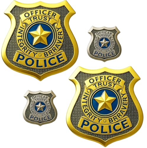 4 Stück Polizeimarke, Hasen Polizei Abzeichen Aus Metall, 2 Größen Police Badge Für Polizei Kostüm Damen Heren Und Kinder, Polizei Kostüm Zubehör für Halloween, Karneval, Cosplay
