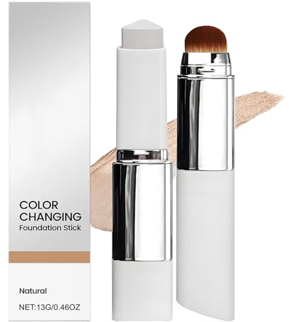 Color Changing Foundation Stick med borste, färgskiftande makeup concealer full täckning, fuktgivande och lätt täckkräm, vattentät och hållbar krämpenna alla hudtyper