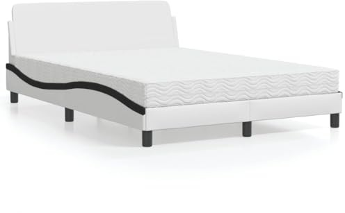 Holamys Dover sängram med madrass, 140 x 190 cm, konstläder vit och svart, vågformsdesign, komfortskummadrass H2/H3, sovrumsmöbler