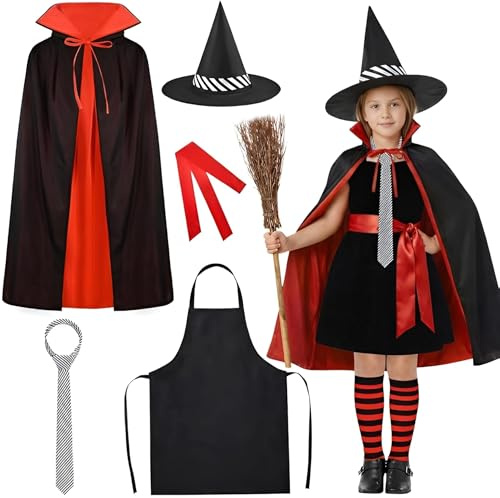 Kavoc Witch Costume Accessories Include Witch Cape Hat Tie Apron Socks for World Book Day Theme Party Dress Make Up