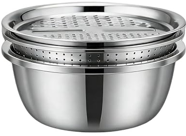 Tazón colador de acero inoxidable 3 en 1 con rallador – Cuenca multifuncional para mezclar, drenar y rallar para frutas, verduras y pasta, juego de ayudante de fregadero de cocina