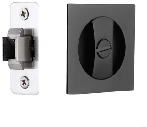 Puupaa Serratura per la privacy per porta tascabile con maniglia per bordi, manopola da incasso per bagno, cucina, camera da letto, in lega di zinco, per porte scorrevoli interne (quadrato nero)