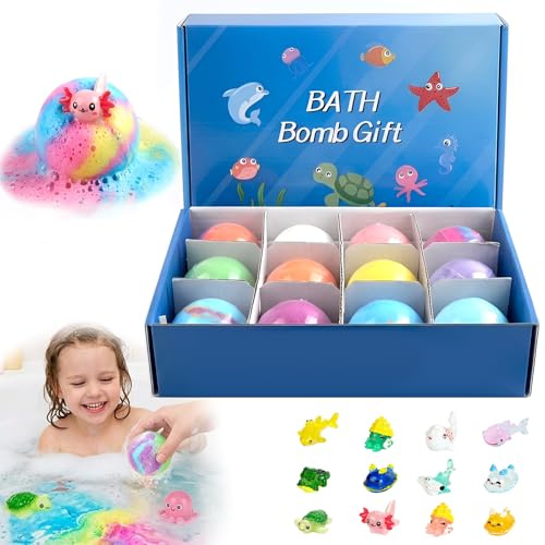 12Stück Bath Bomb Gift Set, Badebomben Kinder mit Überraschung, Bath Bombs for Kids, Natürliche Organische Badekugeln, Badezusatz Schaumbad Geschenk für Frauen