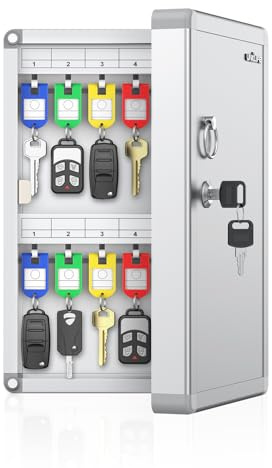 Uniclife 24 Schlüssel Key Lock Box, Wandmontage Schlüsselkasten, Autoschlüssel Organizer mit beschriftbaren Leisten & Anhängern, Sicherheitsschlüsselkabinett für Büro, Hotel & Unternehmen