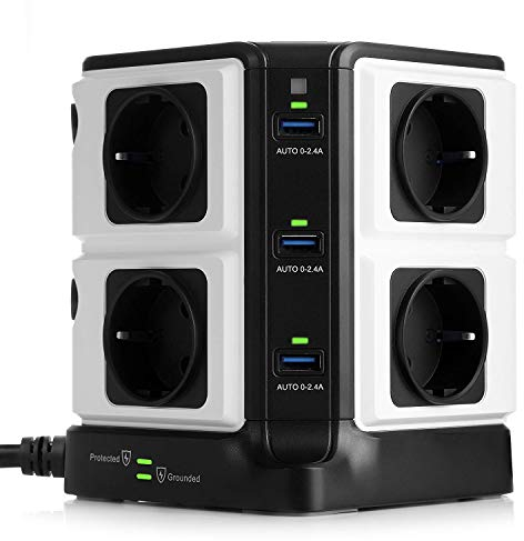 BESTEK Ciabatta elettrica a 8 prese, 6 prese USB, multiple con interruttore singolo, con protezione da sovratensione 1500J e protezione da fulmini nero 3600 W