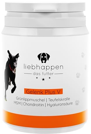 liebhappen Gelenk Plus V GELENKTABLETTEN für Hunde HOCHDOSIERT Grünlippmuschel MSM Teufelskralle Hyaluronsäure Chondroitin Kollagen SEHR ERGIEBIG 100 Tabletten Made in Germany