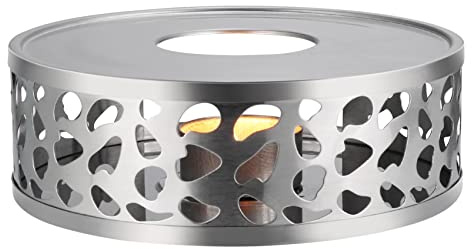 Simtive Teapot Warmer, Brushed Stainless Steel Tea Warmer with Tealight Holder, Silver