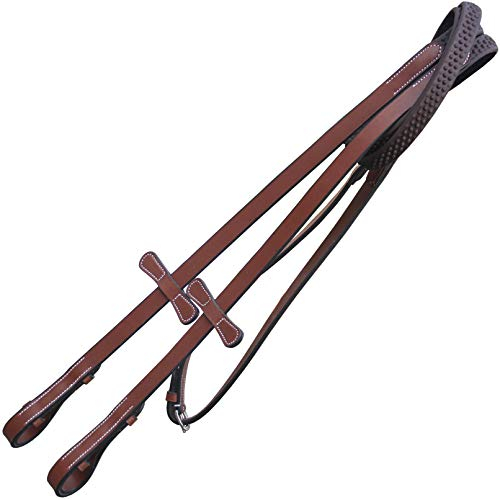 Exion Super Soft Bio Rubber Horse Reins – Non-Slip Grip & Vegetable Tanned Leather– (16 mm) 5/8” English Bridle Reins with Martingale Stoppers– Durable Stainless Steel Hardware for Dressage & Jumping