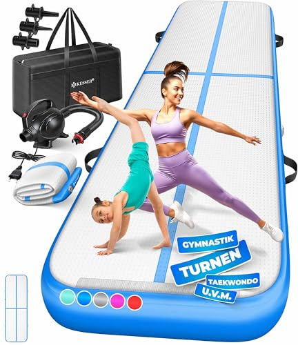 KESSER® Colchoneta de Gimnasia, Inflable Airtrack, colchoneta de Gimnasia 3/4/5/6 m | Esterilla de Yoga, Esterilla de Tumbling, Esterilla de Ejercicio, Azul, 300 x 100 x 10 cm