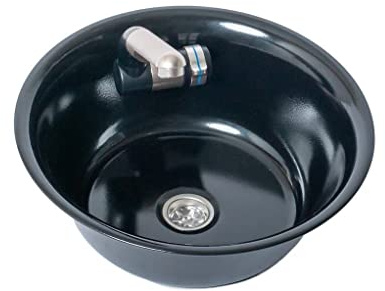Edelstahl Spülbecken schwarz Camping Wohnmobil Reisemobil Spüle Waschbecken Boot Yacht 28 cm Ø integiert mit Wasserhahn 12V Barwig (ad-ideen)