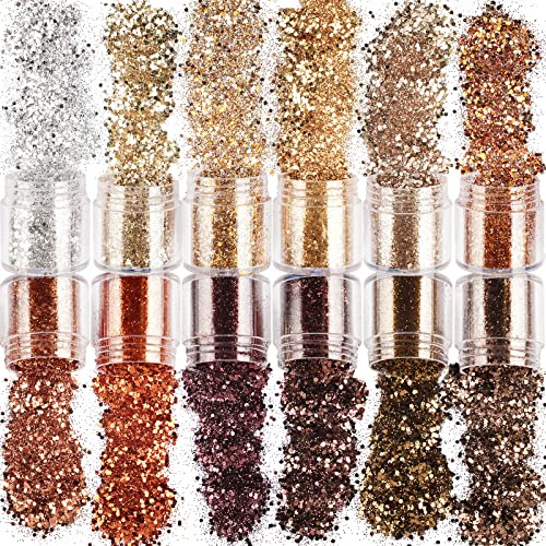 12 Boxen mit Pailletten, holografischer Glitzer, Rot, Gold, Silber, Herbst, Pailletten, glitzernd, unregelmäßig, Pailletten, Dekoration, Make-up, Kosmetik, für Party, Gesicht, Haar, 12 Farben
