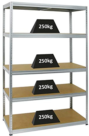 PROREGAL Schwerlastregal Big Elephant Verzinkt 180x120x60cm Fachlast 250kg Kellerregal, Steckregal, Garagenregal, Lagerregal