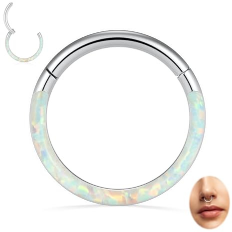 16G Septum Schmuck Weißer Opal Septum Clicker Ring Daith Ohrringe Chirurgenstahl 316L Higned Segment Seamless Nose Hoop Ring Silberne Knorpelohrringe Helix Tragus Rook Piercing Schmuck 7mm