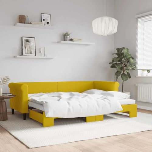 Owoxanthellate Ausziehbares Tagesbett Gelb 80x200 cm Samt Schlafsofa mit Rollrost Holz-Metall Rahmen Modernes Design platzsparend für Wohnzimmer Gästezimmer Jugendzimmer