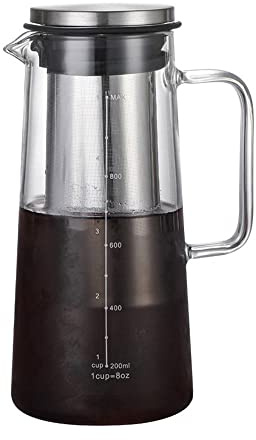 TAMUME Wasserkrug Kühlschranktür, Glas-Wasserkrug mit Edelstahlfilter, Kaltbrüh-Kaffeekanne mit Netzfilter (1L)