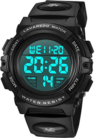 aswan watch Orologio Digitale Bambino con Sveglia, Cronometro, Data, Luce LED-Orologio da polso Ragazzo con Cinturino in Silicone-Blu,S/M