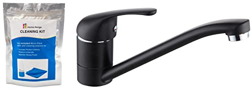 Home Range Black Single Lever Kitchen Sink Mixer Tap | Swivel Neck Spout | Quality Brass Mono-bloc Construction with Cleaning & Fitting Kit, Hoses & Standard Fittings | Hot & Cold | 5 Year Warranty