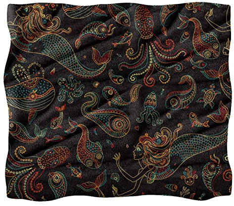 TBOUOBT Überwurfdecke, Bettdecke, Komfort, weich, flauschig, für Jungen und Mädchen,Meerjungfrau Paisley Blumen