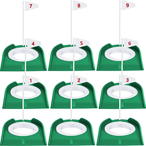 Sotiff 9 Pack Golf Putting Cup with Flag, Plastic Holes for Practice, White