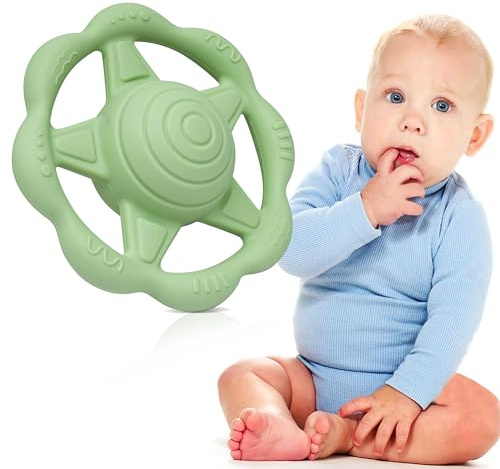 Farout Baby Rassel ab 3 Monate,Rassel und Beißring in Einem,Baby Spielzeug ab 3 Monate,Greifling und Beißring als Zahnungshilfe,BPA-frei Silikon, tolles Geschenk für Junge und Mädchen.(grün)