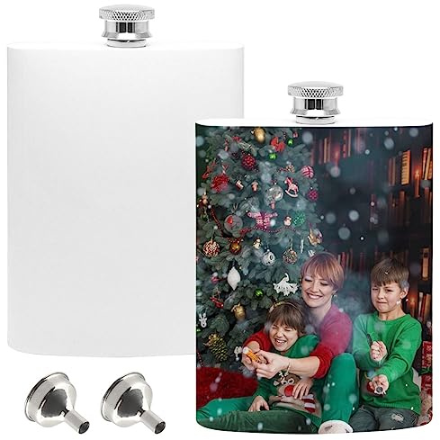 2 Pcs Sublimation Hip Flask Blanks with Leakproof Funnel 8 OZ Stainless Steel Liquor Flask Heat Transfer Portable Wine Flask Containers for Wedding Party Christmas Gift