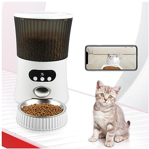 Distributeur De Croquettes pour Chat, avec Caméra 1080P, 2,4 G WiFi avec APP Vidéo Audio Vision Nocturne Bol en Acier Inoxydable Gamelle Chat Automatique