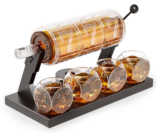 Kollea Ensemble de carafe à whisky pour homme, 1,437,3 g, avec 4 verres, carafe à décanter style casino pour bourbon, cadeaux pour homme, papa, lui, petit ami, anniversaire, anniversaire de mariage